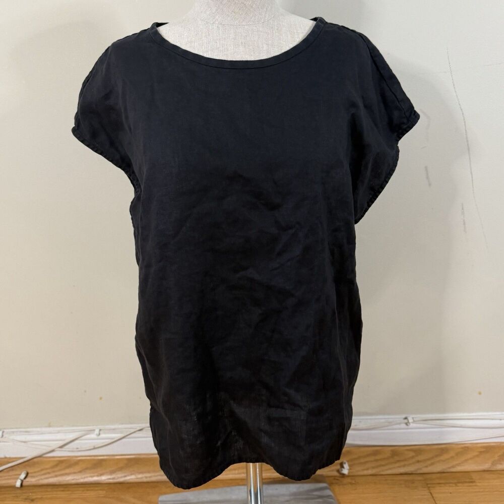 Everlane The Muscle Top in Linen Black M European Flax Cap Sleeve Quiet Luxury